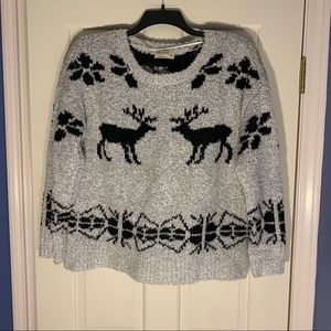 RUFF HEWN GREY KNIT WINTER PATTERNED SWEATER SIZE LARGE